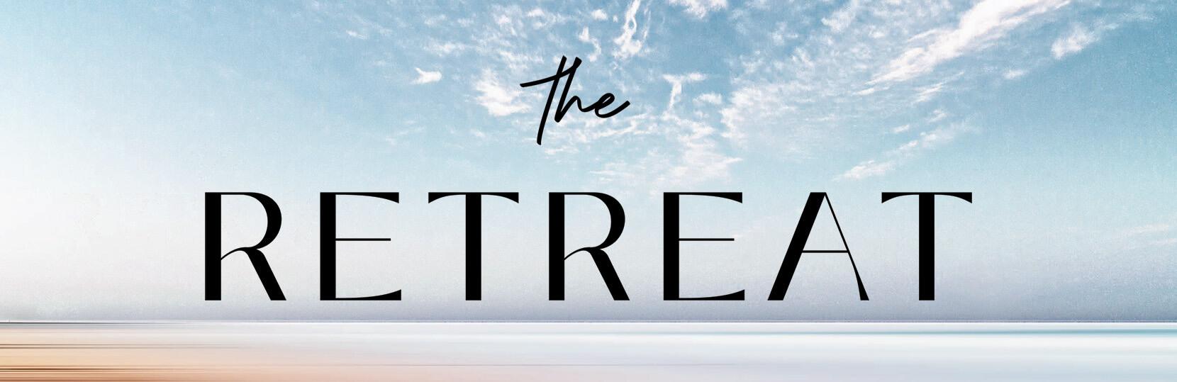 The retreat logo with a calm ocean and beach with blue sky and clouds